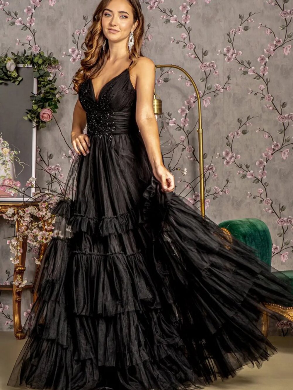 NEW BLACK Sequin & Mesh Sweetheart Prom Gown Floor Length GL3452